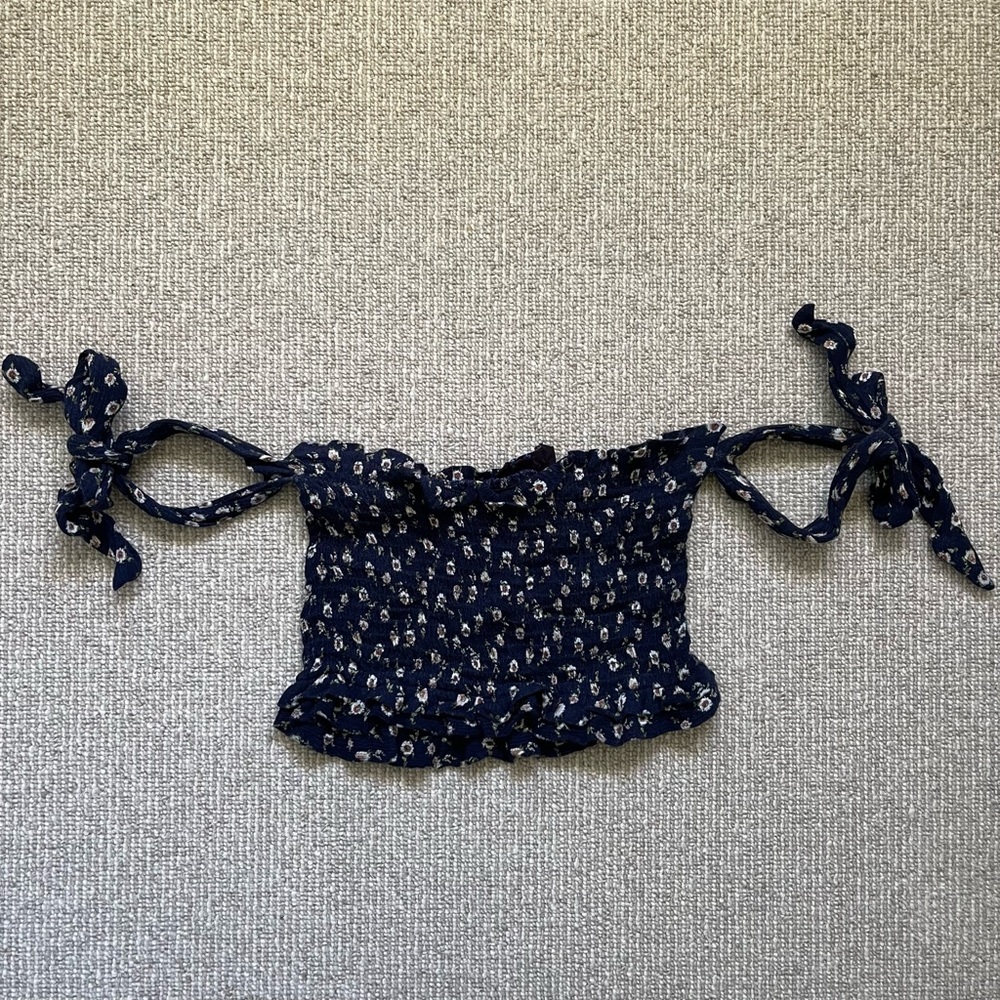 Blue Life Floral Crop Top with Shoulder Ties